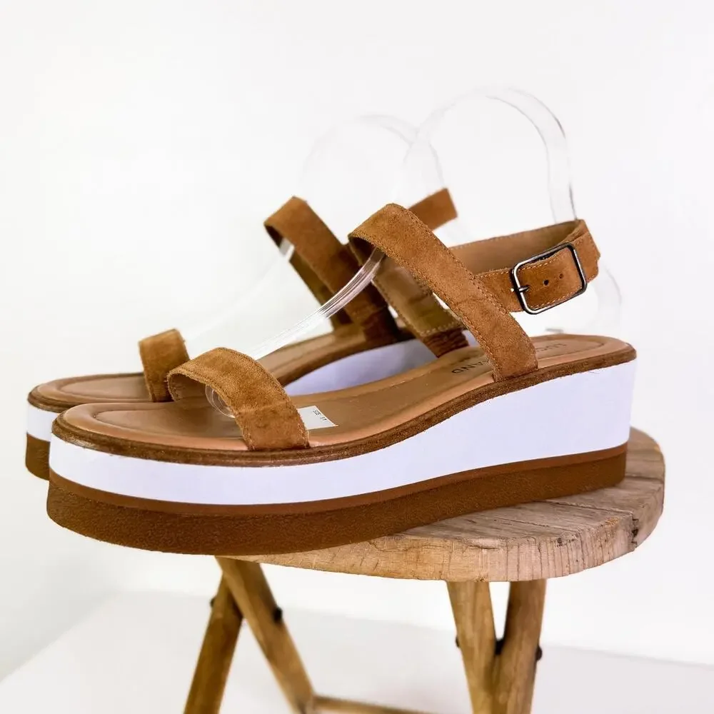 Lucky Brand LK-Tamri Suede Strap Wedge Platform Summer Sandals Cognac sz 9M NEW